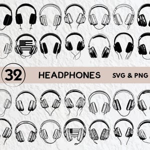 Headphones Svg Bundle, Headphones Silhouette, Headphones Clipart Png, Headphones Outline, Headphones Vector Logo Icon Cricut Decal Cut Files