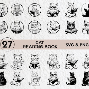 Cat Reading Book SVG Bundle: Clipart, Vector, Cricut Files