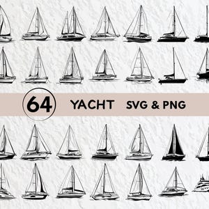 Yacht Svg Bundle, Yacht Silhouette, Yacht Clipart Png, Yacht Outline, Yacht Vector, Yacht Logo, Yacht Icon, Yacht Decal Set Cut Files Cricut