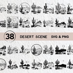 Desert Scene Svg Bundle, Desert Scene Silhouette, Desert Scene Clipart Png, Desert Scene Outline, Desert Scene Logo Icon Decal Cut Files Svg