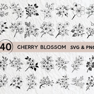 桜のシルエット バンドル PNG、桜の SVG アウトライン、桜の恋人 PNG、桜の CricutGift ファイル、桜のアイコン SVG
