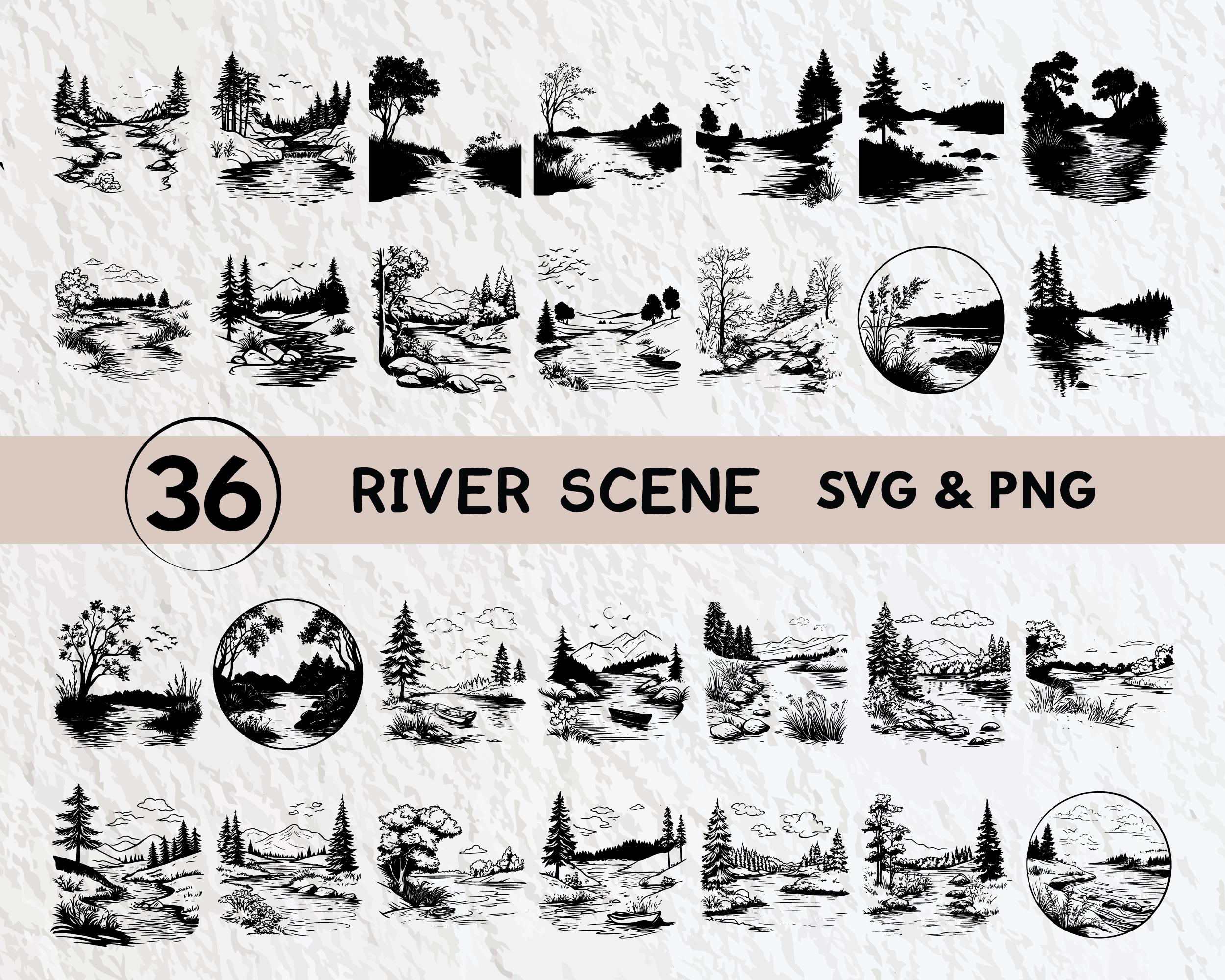 River Scene SVG Bundle: Silhouette Clipart, Logo Icon (PNG, Vector) - Etsy