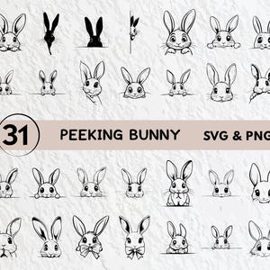 Peeking Bunny Svg Bundle, Peeking Bunny Silhouette, Peeking Bunny Clipart Png, Peeking Bunny Vector, Bunny Logo Icon Decal Cricut Cut Files