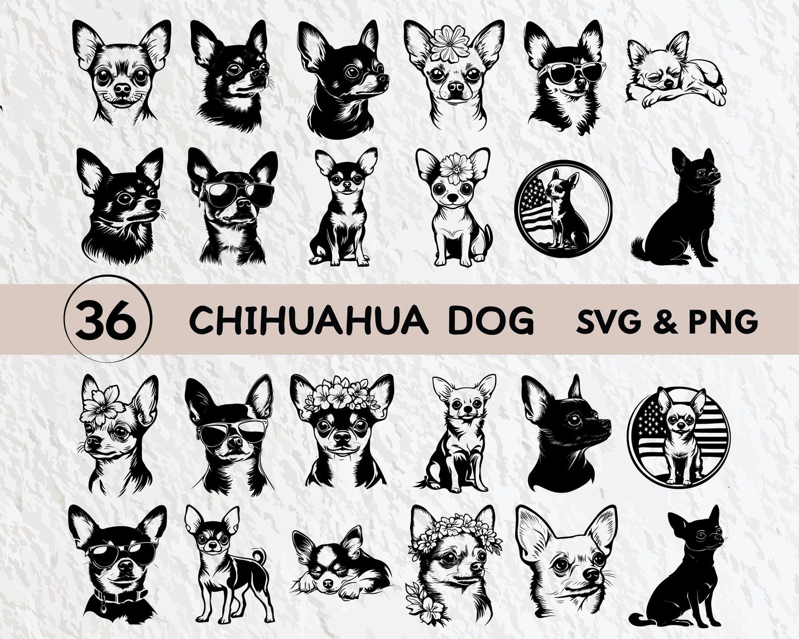 Chihuahua Dog SVG Bundle: Silhouette Clipart, Decal Cut Files (digital ...