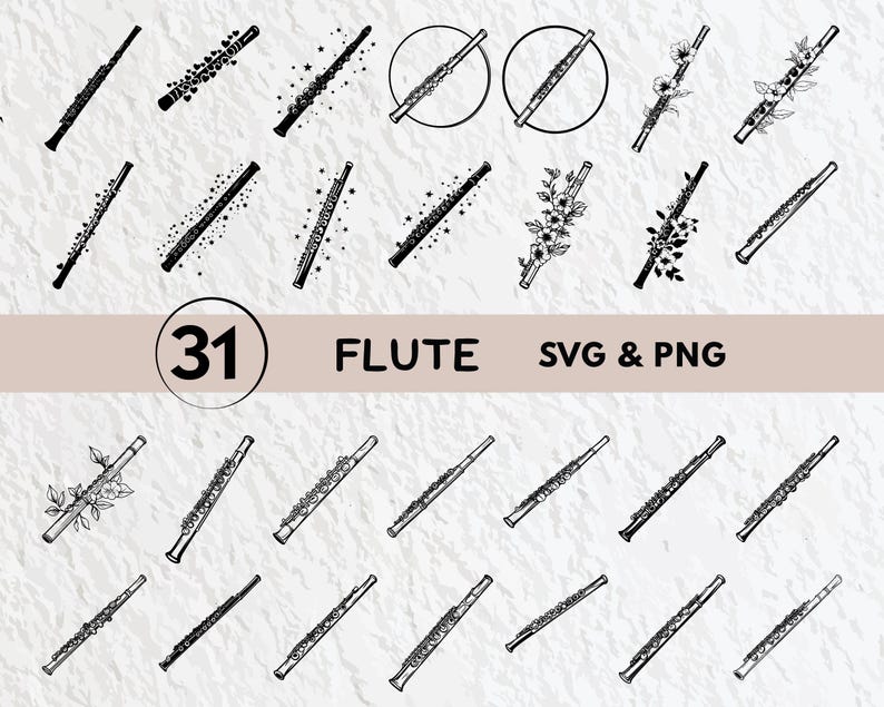 Flute SVG Bundle: Silhouette Clipart, Cricut Cut Files (PNG) - Etsy