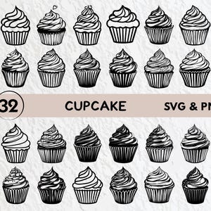 Bundle Svg Cupcake, Png Silhouette Cupcake, Clipart Png contour de Cupcake, Svg contour de Cupcake, art vectoriel Cupcake, sticker Cricut Svg Cupcake
