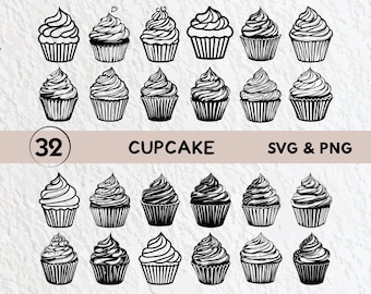 Cupcake Svg Bundle, Cupcake Silhouette Png, Cupcake Outline Clipart Png, Cupcake Outline Svg, Cupcake Vector Art, Cupcake Svg Cricut Decal