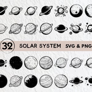 Solar System Svg Bundle, Solar System Silhouette, Solar System Clipart Png, Solar System Outline, Solar System Logo Icon Decal Set Cut Files