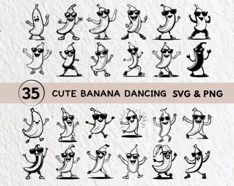 Cute Banana Dancing Svg Bundle, Banana Silhouette Png, Banana Outline Clipart Png, Banana Outline Svg, Banana Vector Art, Banana Svg Cricut