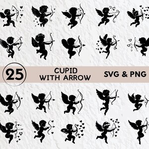 Cupid With Arrow Svg Bundle, Cupid With Arrow Silhouette, Cupid With Arrow Clipart Png, Cupid With Arrow Vector Logo Icon Logo Decal Files