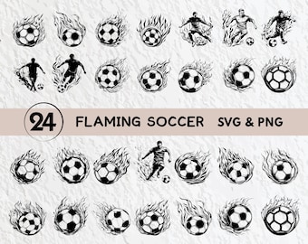 Paquete SVG de balón de fútbol en llamas: silueta, logotipo vectorial (PNG)