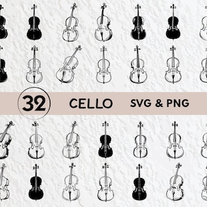Cello SVG Bundle: Silhouette Clipart, Cricut Cut Files (Digital Download)