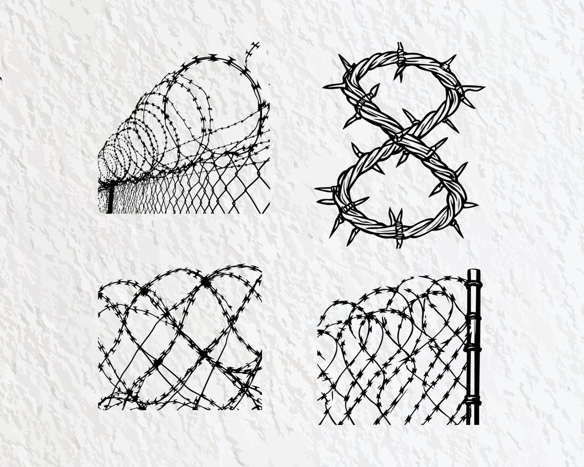 Barbed Wire SVG Bundle: Silhouette Clipart, Logo Icon Set (PNG, Vector ...