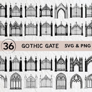 Gothic Gate Svg Bundle, Gothic Gate Silhouette, Gothic Gate Clipart Png, Gothic Gate Outline, Gothic Gate Logo, Gothic Gate Icon Decal Set