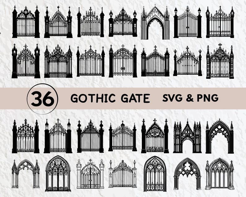 Gothic Gate Svg Bundle, Gothic Gate Silhouette, Gothic Gate Clipart Png ...