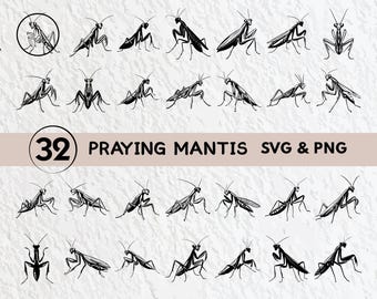Praying Mantis SVG Bundle: Silhouette Clipart, Vector Cut Files