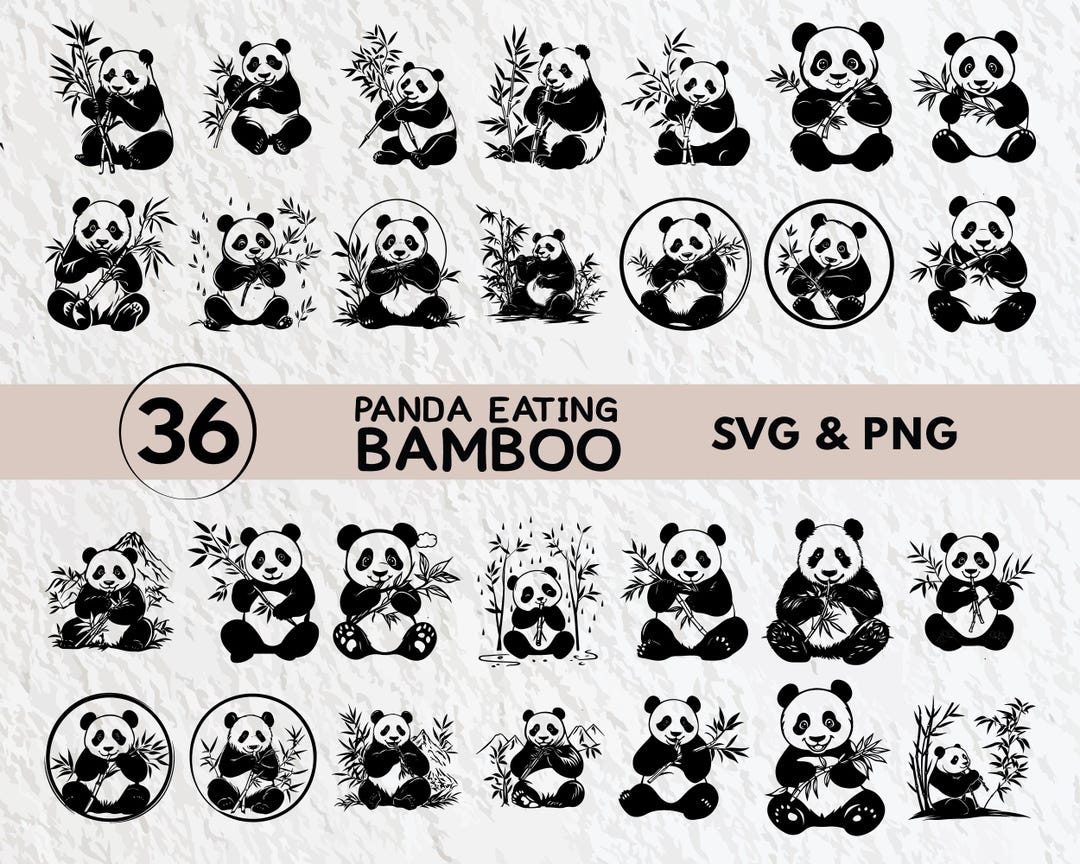 Panda Eating Bamboo SVG PNG Silhouette, Funny Panda Clipart for Cricut ...