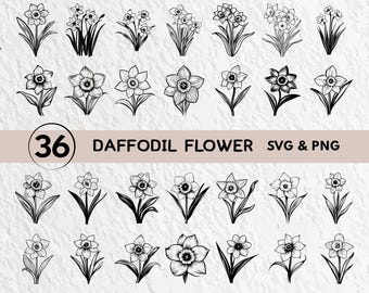 Påskliljablomma silhuettpaket: SVG, PNG, Cricut Cut-filer (digital nedladdning)