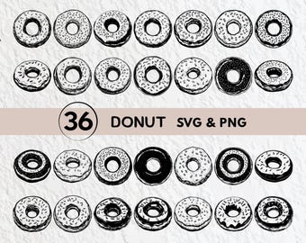 ドーナツ SVG バンドル: クリップアート、アウトライン、ベクター (PNG、Cricut ファイル)