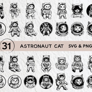 Paquete de SVG de gato astronauta, silueta de gato astronauta, clipart de gato astronauta PNG, contorno de gato astronauta, archivos de corte de icono de logotipo de gato astronauta SVG