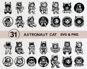 Astronaut Cat SVG Bundle: Clipart, Silhouette, Logo (PNG, SVG)