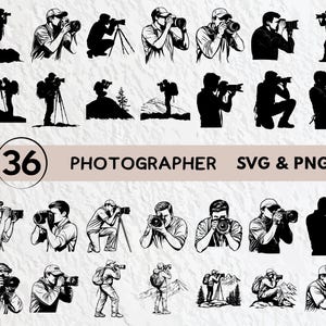 Photographer Svg Bundle, Photographer Silhouette, Photographer Clipart Png, Photographer Outline, Photographer Vector Logo Cricut Cut Files
