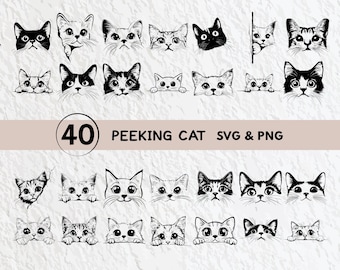 Peeking Cat SVG Bundle: Silhouette Clipart, Cricut Cut Files (PNG)