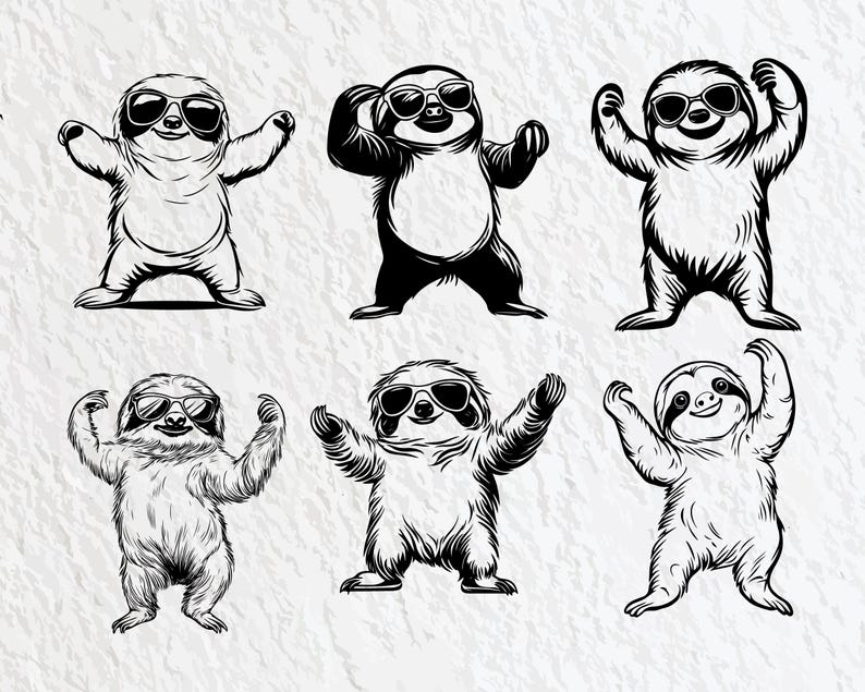 Dancing Sloth SVG Bundle, Funny Clipart PNG, Vector Cut Files - Etsy