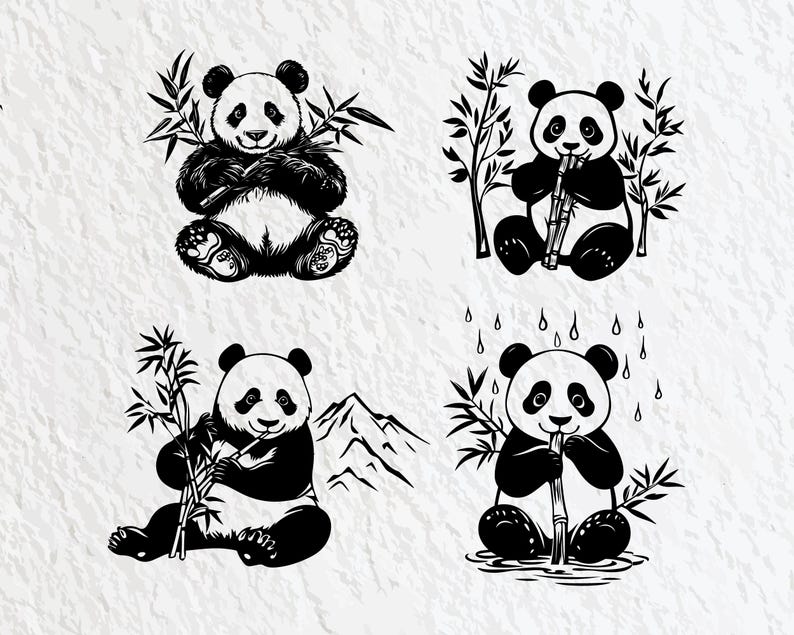 Panda Eating Bamboo SVG PNG Silhouette, Funny Panda Clipart for Cricut ...