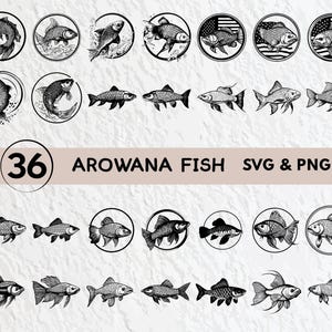 Arowana Fish Svg Bundle, Arowana Fish Silhouette, Arowana Fish Clipart Png, Arowana Fish Outline, Arowana Fish Vector,Arowana Logo Icon Set