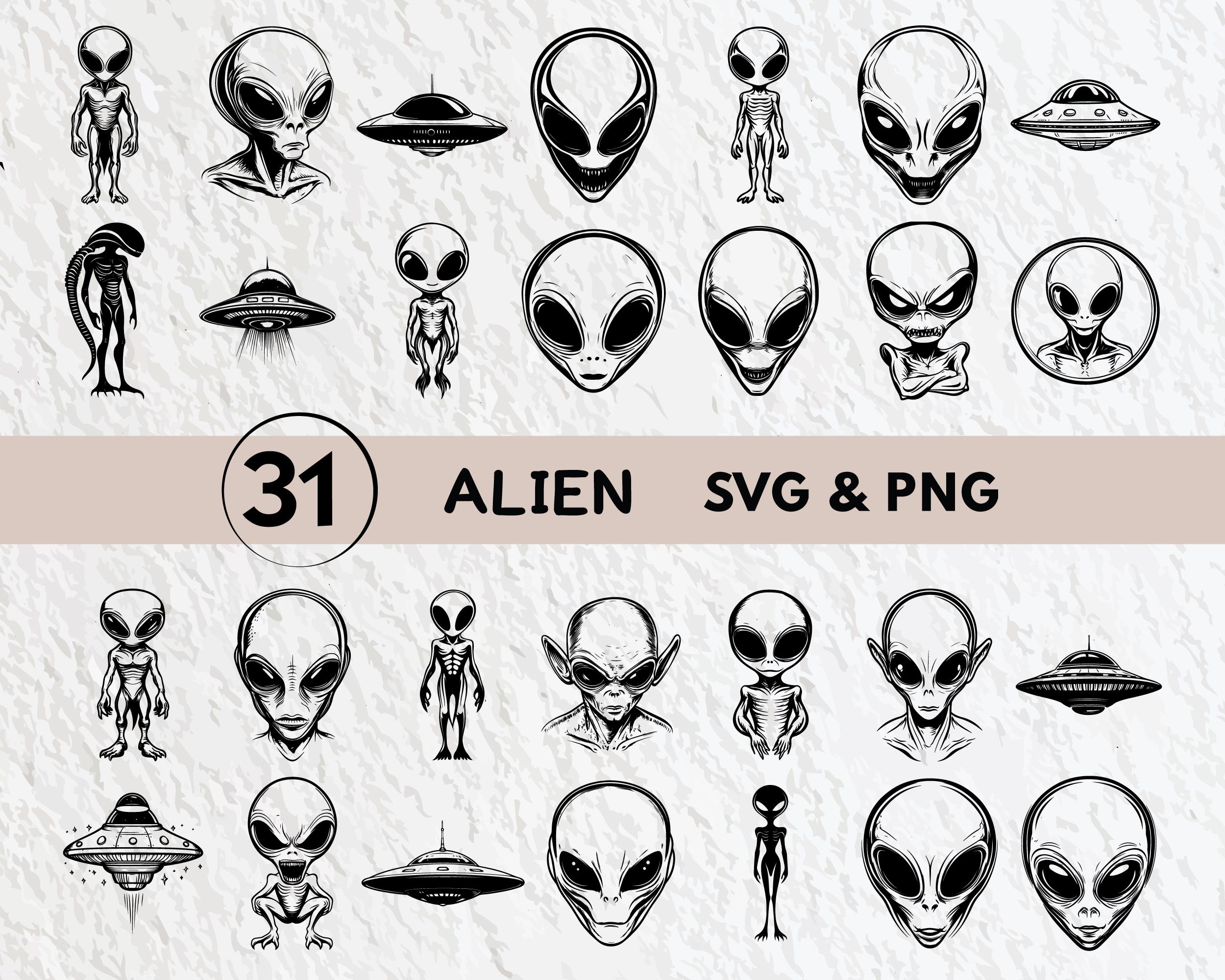 Alien SVG Bundle: Silhouette Clipart, Cricut Decal (PNG, Vector) - Etsy