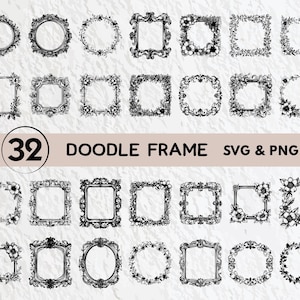Doodle Frame SVG Bundle: Floral Clipart, Logo Icon (PNG, Vector)