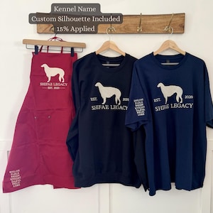 3 Piece Set - Custom Personalized Embroidered Dog Kennel/Breed/Registered Name Crewneck/Shirt/Apron