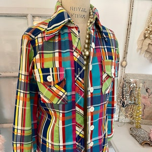 Plaid Shirt, Vintage plaid, plaid shirts, vintage plaid shirt, cool nerd shirts, vintage plaid shirt with chunky white buttons