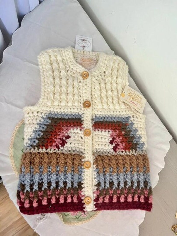 vintage knit one purl two handmade child's vest, h