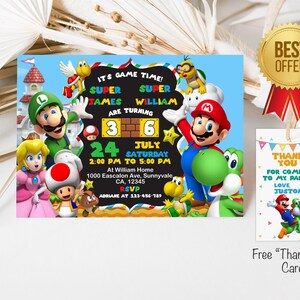 Super Mario Bros Digital Geburtstags-Einladung für Junge, Super Mario Zwillinge-Einladung, ZWEI NAMEN / ALTER, druckbare Mario Geburtstagsvorlage