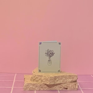 Card. Vase With Holographic Flowers. Green. Blank