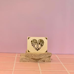 Card. Gold Floral Heart Cutout With Rings. Blank