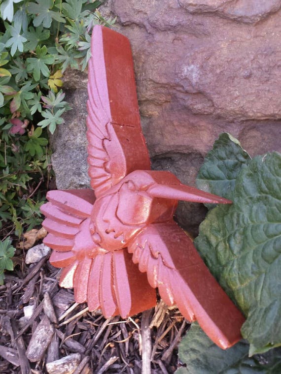 Garden Gifts Hummingbird Decor Bird Statue Red Figurine Stone Sculpture Concrete Outdoor Art Mom