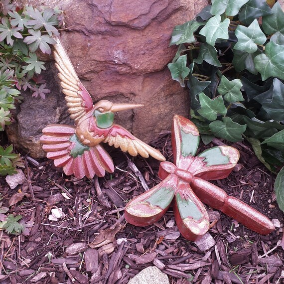 Memorial Garden Stone Concrete Sculpture Set Bird Statue Dragonfly Art Stepping Gift Outdoor Decor Beton