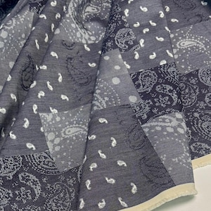 Italian Denim Fabric with Paisley Print – Premium Designer Fabric by the Meter for Jeans, Shirts, Tablecloths, or Sewing Projects