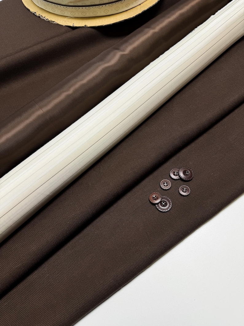 Elegant Textured Wool Fabric with linen fibers for Tailored Suits and Dresses - Rich Brown Hue: Fabric by the Meter