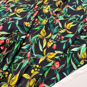 High-quality Flower Print Silk Satin Fabric, Luxury Natural Silk for Dresses, Silk for Designer Sewing, Italy Silk | black color base