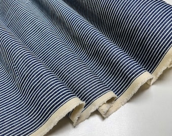 Letztes Stück 0,27 m (0,25 m) - Italienischer Denim Stoff: Blau gestreiftes Stretchmaterial, 270 ml