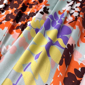 Luxury Floral Silk Satin Fabric - Italian Designer Material for Dresses, Lightweight & Floral print material, Natural stretch Silk
