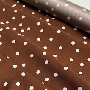 High-quality Italian silk Fabric, Polka Dot pattern, Luxury Natural Silk for Dresses, Designer Sewing Crepe back satin- Brown with White dot