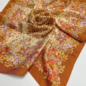 Luxurious Floral Silk Scarf - Handcrafted Elegance in 27.56/27.56 inch Square