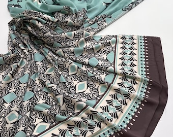 Italian Viscose-Silk Fabric Panel: Abstract Print Dressmaking, blue and brown