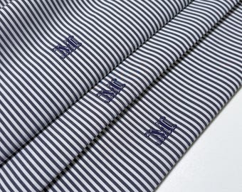 Poplin Cotton Fabric: Designer Striped blue with monogram  - Italian Sustainable Fashion