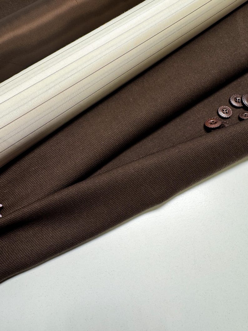 Elegant Textured Wool Fabric with linen fibers for Tailored Suits and Dresses - Rich Brown Hue: Fabric by the Meter